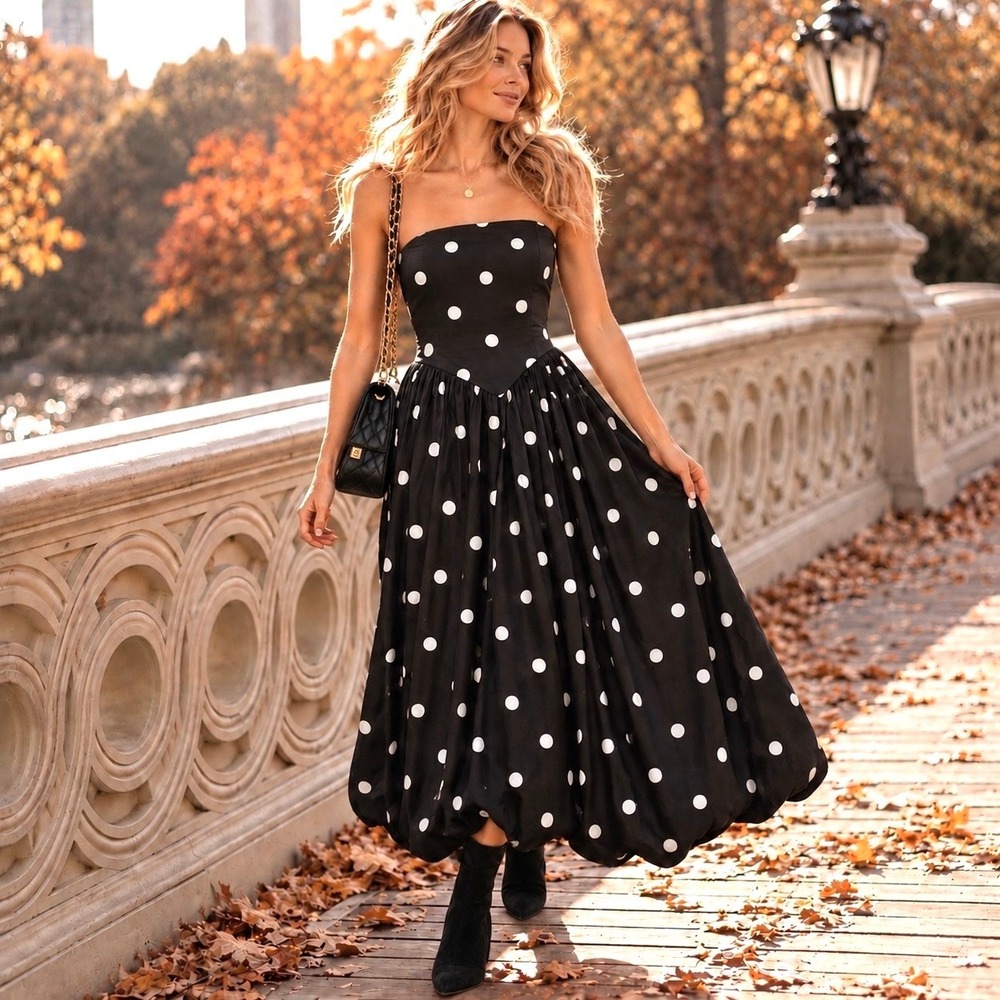 Anthropologie Tulip Sz Large Maxi Dress Cottagecore Boho Chic Romantic Polka Dot
